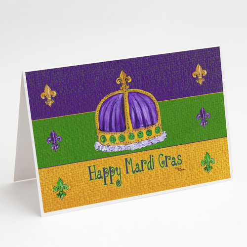 Caroline's Treasures 8385GCA7P Happy Mardi Gras Crown Greeting Cards and Envelopes Pack of 8 A7 Size 5x7 inch Blank Note Cards, 7 x 5, multicolor