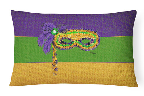 Mardi Gras Throw Pillow Outdoor Fabric Decorative Pillow Mardi Gras Mask on Stick Design