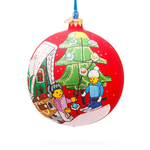 Building Blocks House Glass Ball Christmas Ornament 4 Inches