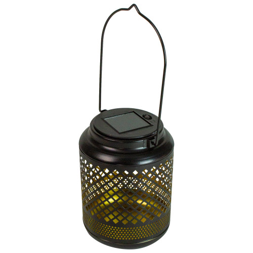 7" Black Diamond Cut Out LED Outdoor Solar Lantern with Handle