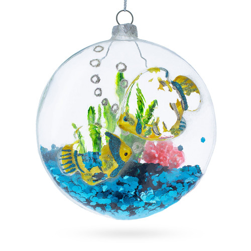 Yellow Fishes in the Fish Tank Glass Christmas Ornament