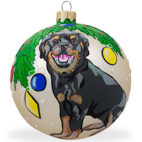 Rottweiler Glass Ball Christmas Ornament 4 Inches