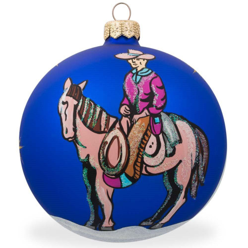 Cowboy on Horse Glass Ball Christmas Ornament 4 Inches