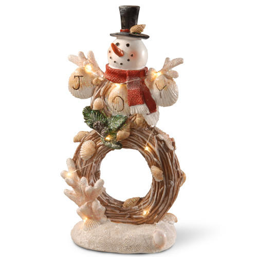 11" Ivory and Red Battery Operated LED Lighted Beach Snowman Christmas Tabletop Figurine
