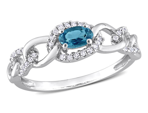 1/3 Carat (ctw) London Blue Topaz Link Ring in 10K White Gold with Diamonds - 08DLG1005562BTW-8