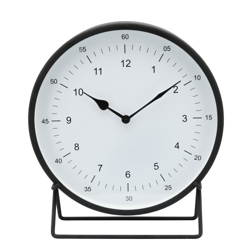 13" Black and White Round Table Clock
