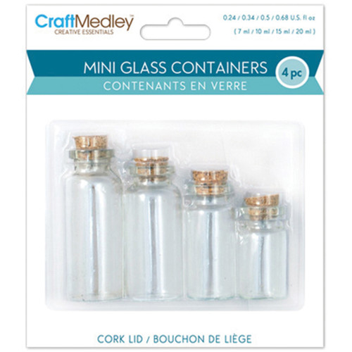 Mini Glass Containers W/Cork Lids 4/Pkg-7ml, 10ml, 15ml & 20ml