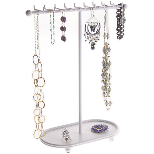  Necklace Holder Display Stand Jewelry Organizer Hanging Large Metal Necklace Storage Rack, Gianna White