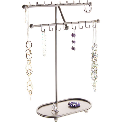  Necklace Holder Display Stand Jewelry Organizer Hanging Necklace Storage Rack, Sharisa Satin Nickel Silver