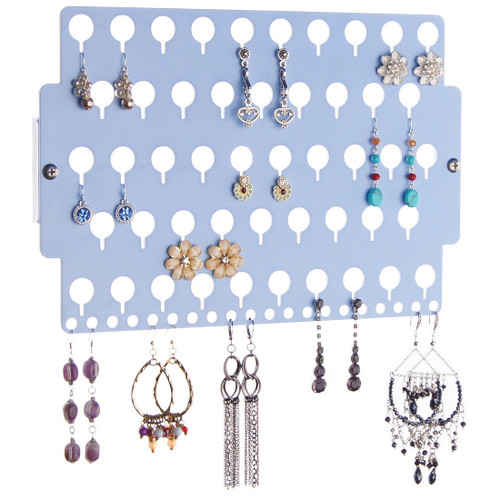Earring Holder Organizer Stud Dangle Wall Mount Hanging Closet Jewelry Storage Rack, Blue Acrylic