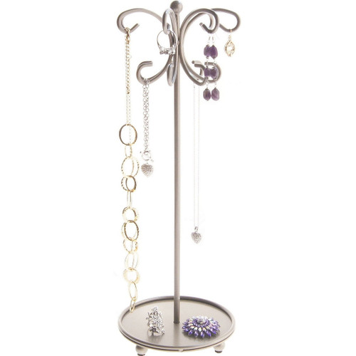  Necklace Holder Display Stand Jewelry Organizer Tall Necklace Storage Rack, Ava Satin Nickel Silver