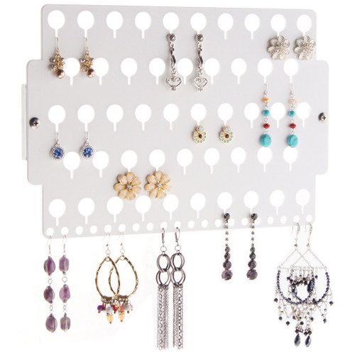 Earring Holder Organizer Stud Dangle Wall Mount Hanging Closet Jewelry Storage Rack, White Acrylic