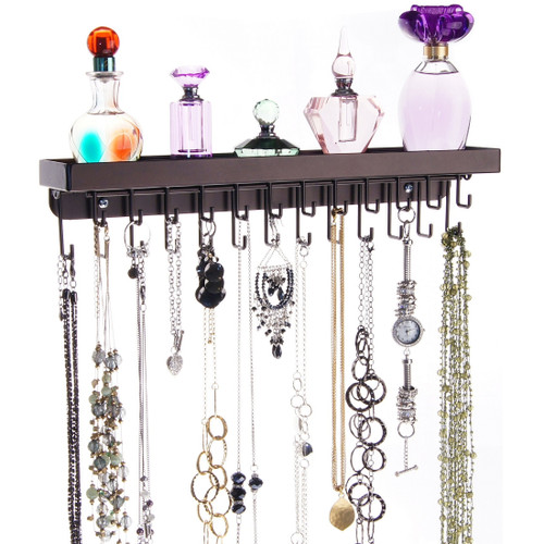 Necklace Holder Organizer Rack Wall Mount Hanging Long  Metal Jewelry Storage Rack Shelf Tray, Schelon Rubbed Bronze