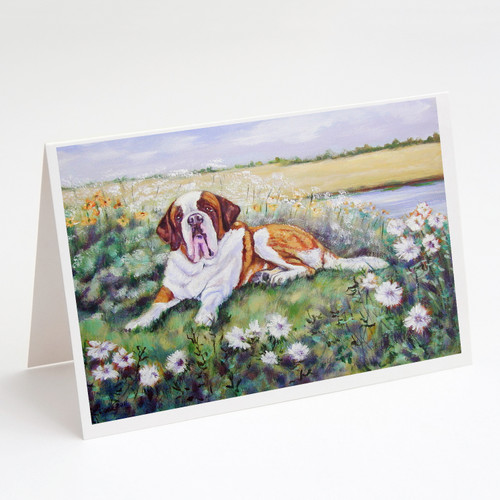 Saint Bernard in Flowers Greeting Cards and Envelopes Pack of 8 A7 Size 5x7 inch Blank Note Cards