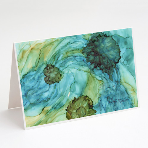 Abstract in Teal Flowers Greeting Cards and Envelopes Pack of 8 A7 Size 5x7 inch Blank Note Cards