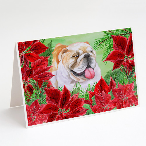 Caroline's Treasures CK1288GCA7P English Bulldog Poinsettas Greeting Cards and Envelopes Pack of 8, 7 x 5, multicolor