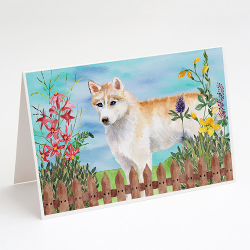 Siberian Husky Spring Greeting Cards and Envelopes Pack of 8 A7 Size 5x7 inch Blank Note Cards
