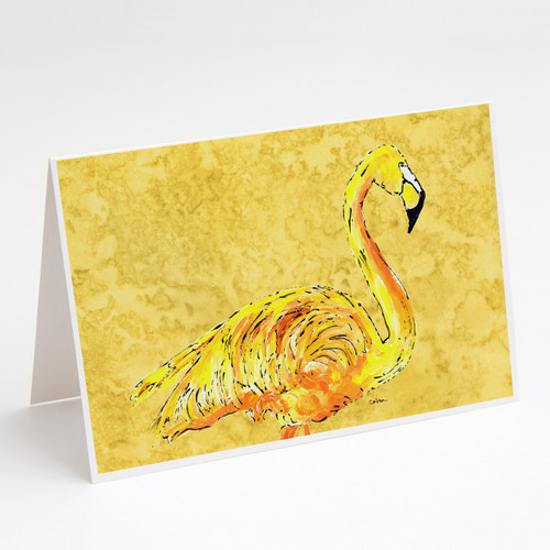 Flamingo on Yellow Greeting Cards and Envelopes Pack of 8 A7 Size 5x7 inch Blank Note Cards