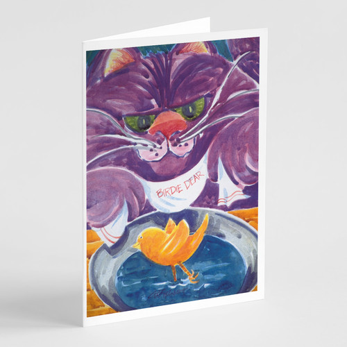 Purple Cat Birdie Dear Greeting Cards and Envelopes Pack of 8 A7 Size 5x7 inch Blank Note Cards
