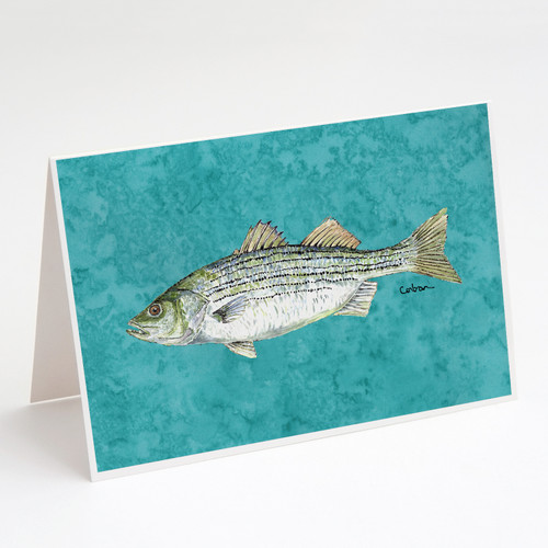 Striped Bass Fish Greeting Cards and Envelopes Pack of 8 A7 Size 5x7 inch Blank Note Cards