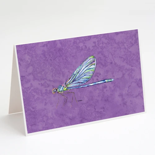 Dragonfly on Purple Greeting Cards and Envelopes Pack of 8 A7 Size 5x7 inch Blank Note Cards