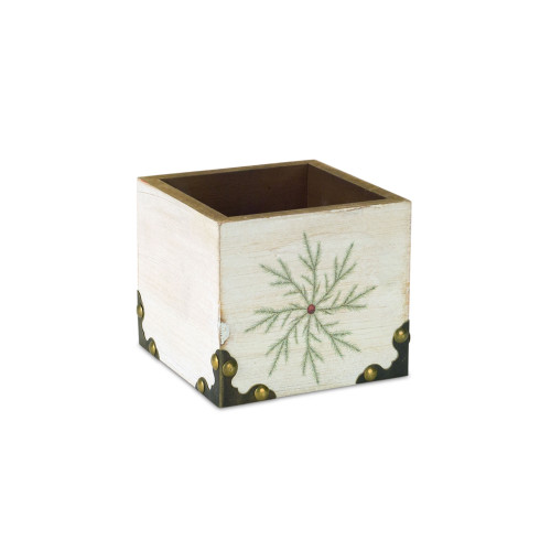 4.5" Green and White Distressed Snowflake Christmas Storage Box