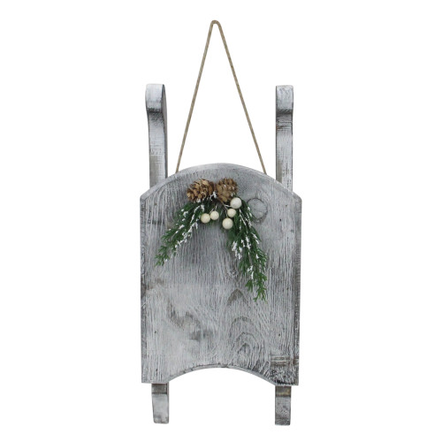 Distressed Finish Christmas Sled Wall Hanging - 15" - Grey