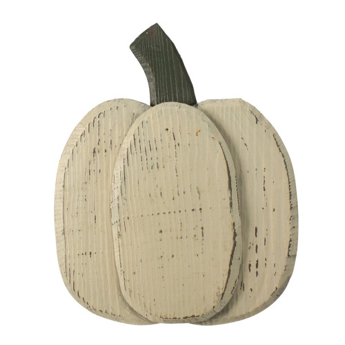 10.5" Small White Wooden Fall Harvest Pumpkin with Stem