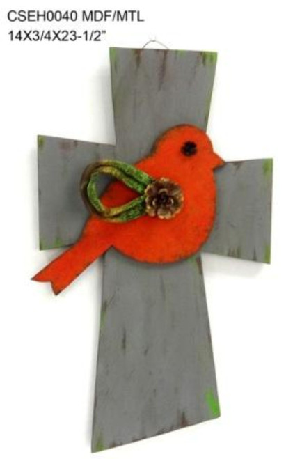 Set of 2 Gray and Red Religious Cross Decorative Wall Plaques 23.5" - 34255112