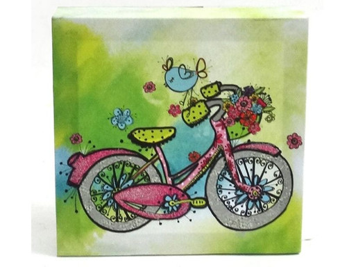 Set of 2 Green and Pink Contemporary Square Bicycle Plaque 6" - 34255102