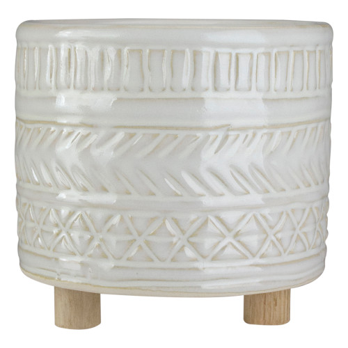 4.75” White Footed Textured Clay Planter - 34254741