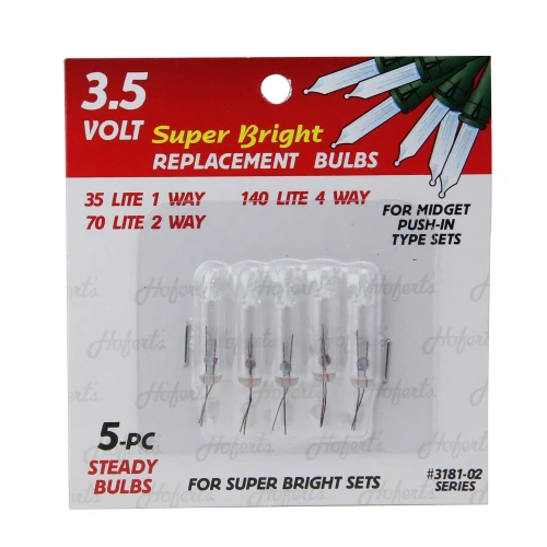 Set of 5 Clear Push-In Mini Replacement Christmas Light Bulbs 3.5 Volt
