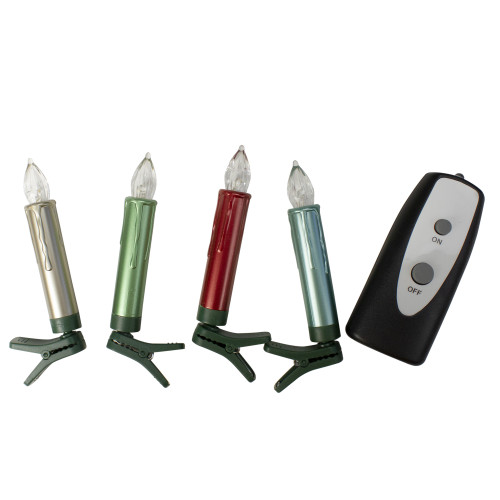 Set of 12 LED Clip on Colored Taper Candles with Remote 4"