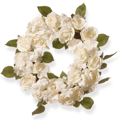 Rose Artificial Floral Wreath, Cream White 16-Inch