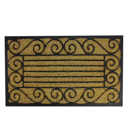 Black and Brown Contemporary Striped Outdoor Rectangular Doormat 17.75" x 29.5"