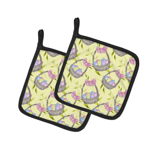 Caroline's Treasures BB7490PTHD Easter Basket and Eggs Pair of Pot Holders , 7.5HX7.5W, multicolor