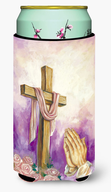 Easter Cross with Praying Hands Tall Boy Beverage Insulator Hugger APH2810TBC