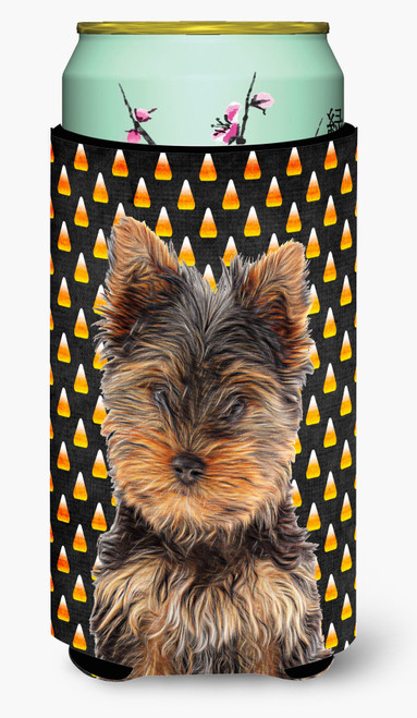 Candy Corn Halloween Yorkie Puppy / Yorkshire Terrier Tall Boy Beverage Insulator Hugger KJ1216TBC