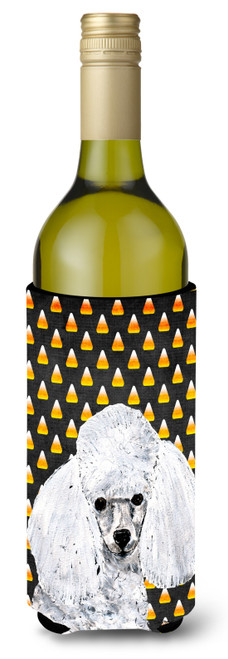 White Toy Poodle Candy Corn Halloween Wine Bottle Beverage Insulator Hugger SC9653LITERK