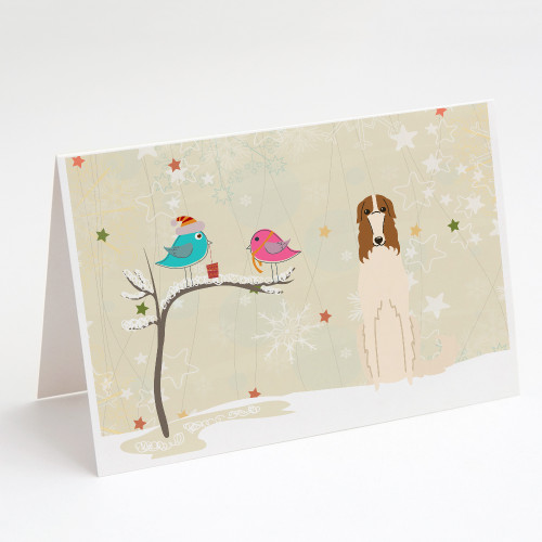 Caroline's Treasures BB2495GCA7P Christmas Presents between Friends Borzoi Greeting Cards and Envelopes Pack of 8, 7 x 5, multicolor