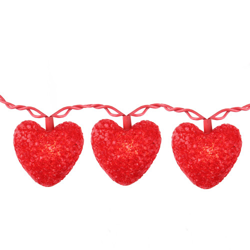10-Count Red Heart Mini Valentine's Day Light Set, 7.5ft Red Wire