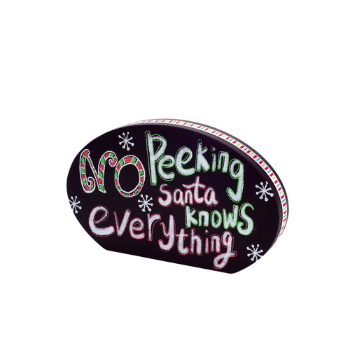 4.5" Black and White Round Santa Claus Phrase Table Plaque