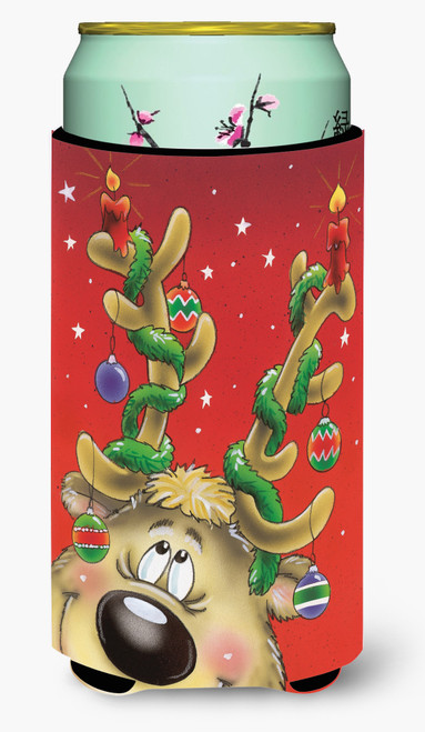 Comic Reindeer with Decorated Antlers Tall Boy Beverage Insulator Hugger AAH7206TBC