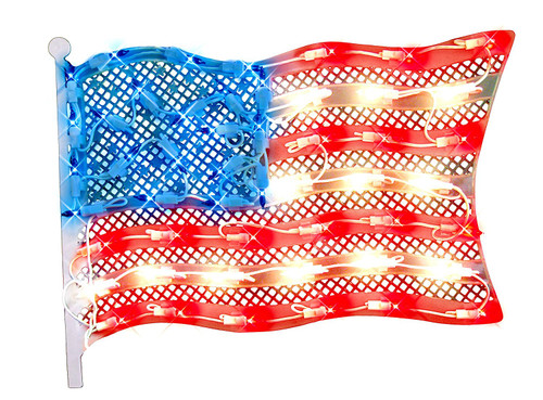 14.5" Red and Blue Lighted Patriotic Fourth of July American Flag Window Silhouette Decoration