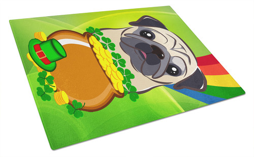 Fawn Pug St. Patrick's Day Glass Cutting Board Large BB2006LCB