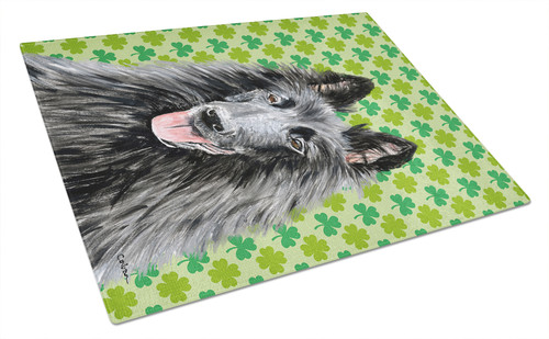 Belgian Sheepdog St. Patrick's Day Shamrock Portrait Glass Cutting Board Large