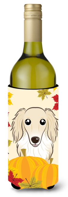 Longhair Creme Dachshund Thanksgiving Wine Bottle beverage Insulator Hugger BB2018LITERK