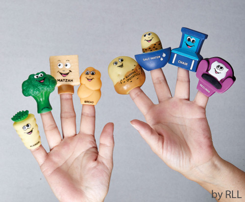 Set of 8 Vibrantly Colored "Mah Nishtana" Vinyl Hanukkah Puppets 8"