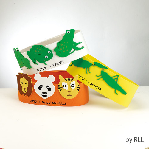 Set of 10 Green and White Animal Plagues Passover Head Bands 10.25"