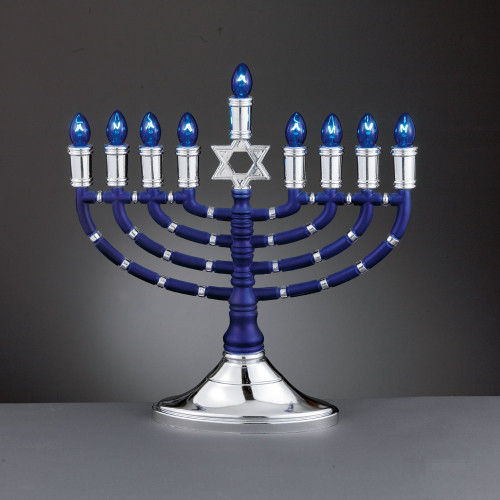 14" Silver and Blue Premium Star of David Hanukkah Electric Menorah